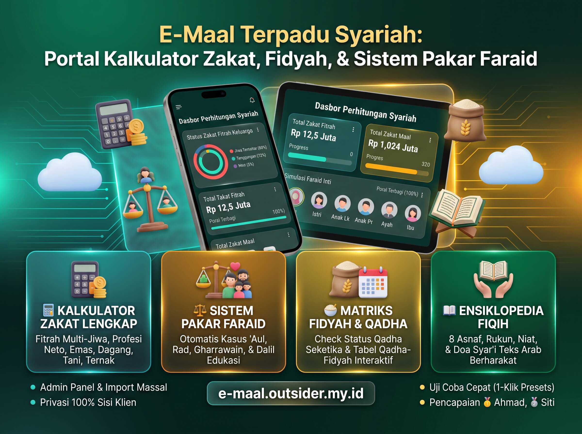 E-Maal Terpadu Syariah: Portal Kalkulator Zakat, Fidyah, & Sistem Pakar Faraid